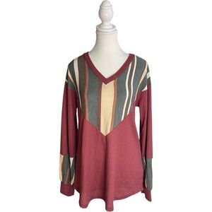 Watermelon Waffle Thermal Top Burgundy Maroon